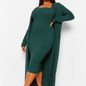 BOOHOO Plus Rib Midi Kimono Dress